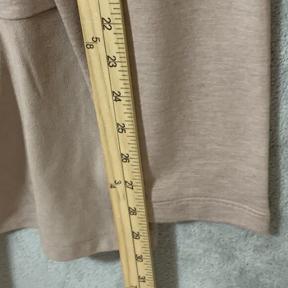 LOGO by Lori Goldstein Open Front Cardigan Large Beige Camel Suede Feel Hem - Picture 5 of 9